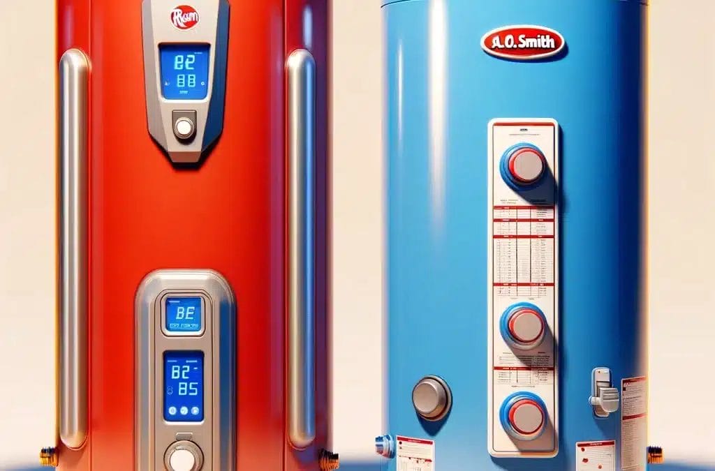 Two water heaters side by side on a white background.