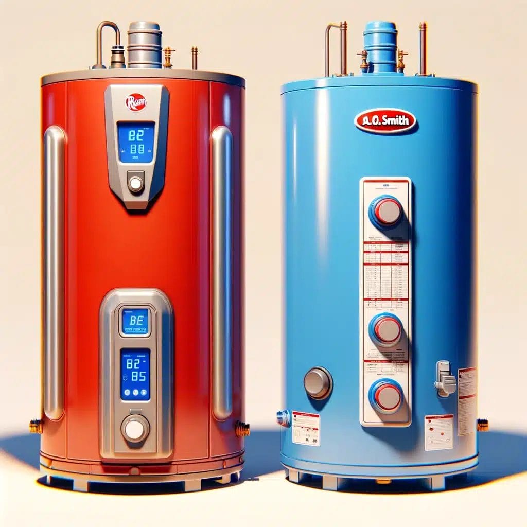 Two water heaters side by side on a white background.