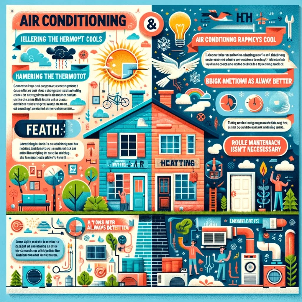 A set of infographics about air conditioning in a house.