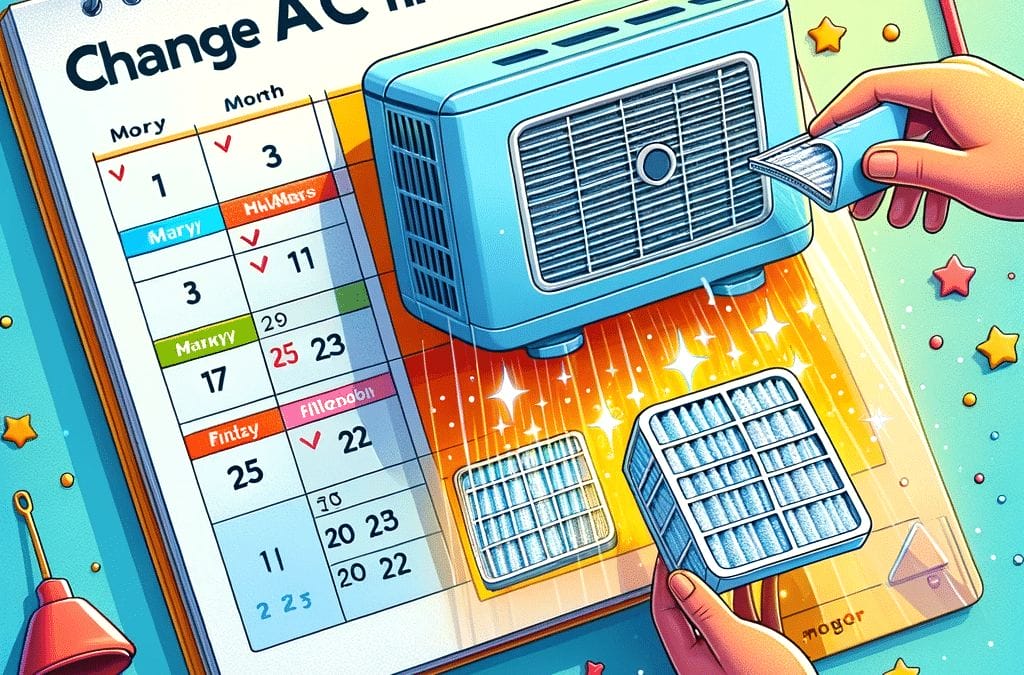 An illustration of a calendar with a change ac filter.