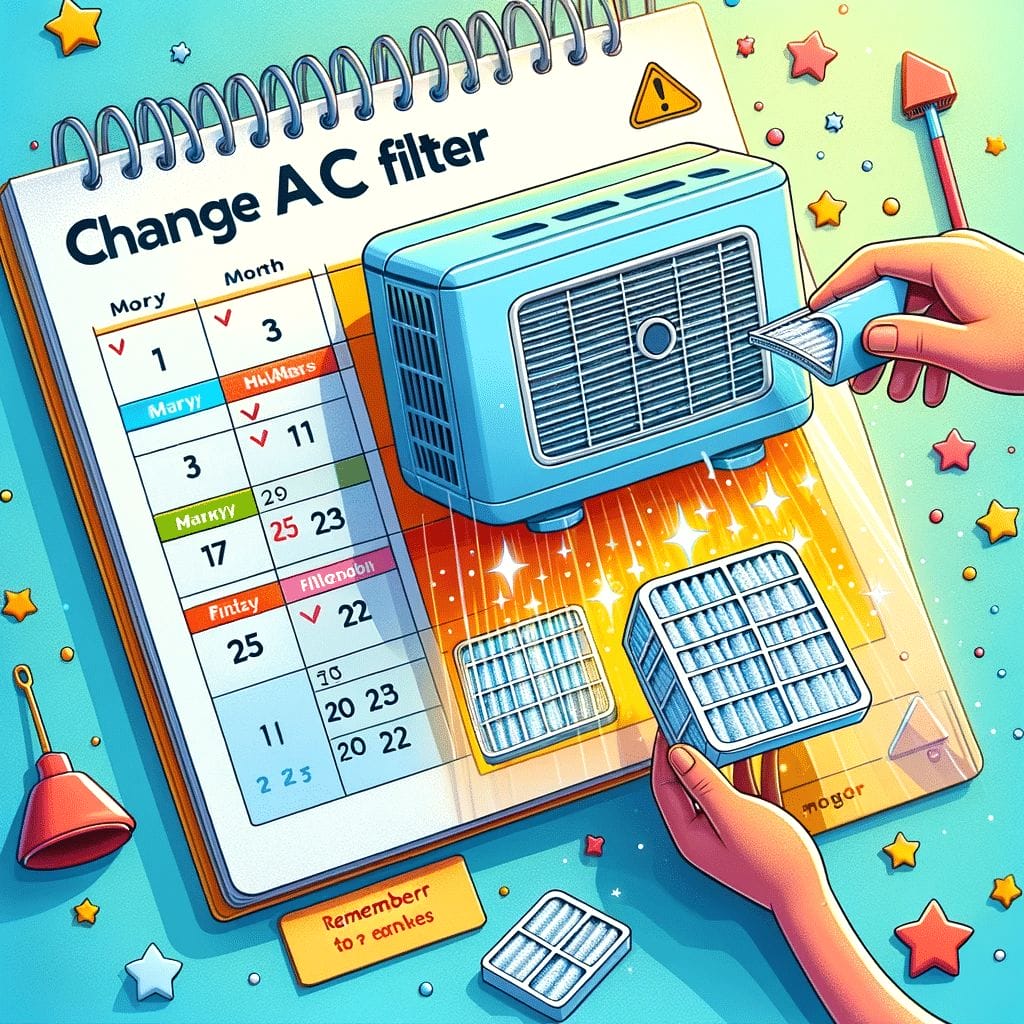 An illustration of a calendar with a change ac filter.