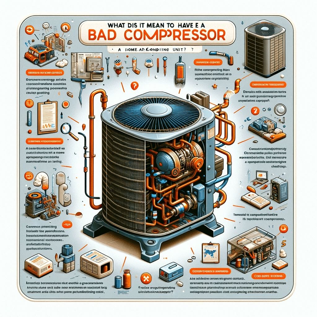 Understanding Your AC The Lowdown On Bad Compressors Comfort Time   DALL·E 2023 11 25 23.18.37 A Detailed And Informative Image For A Blog Post Titled What Does It Mean To Have A Bad Compressor On A Home Air Conditioning Unit . The Image Shoul 