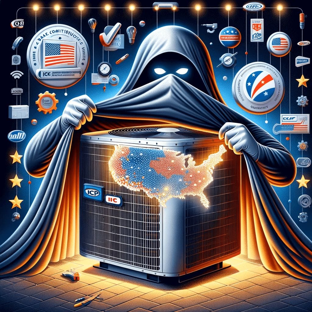 An illustration of a man in a cloak holding an air conditioner.