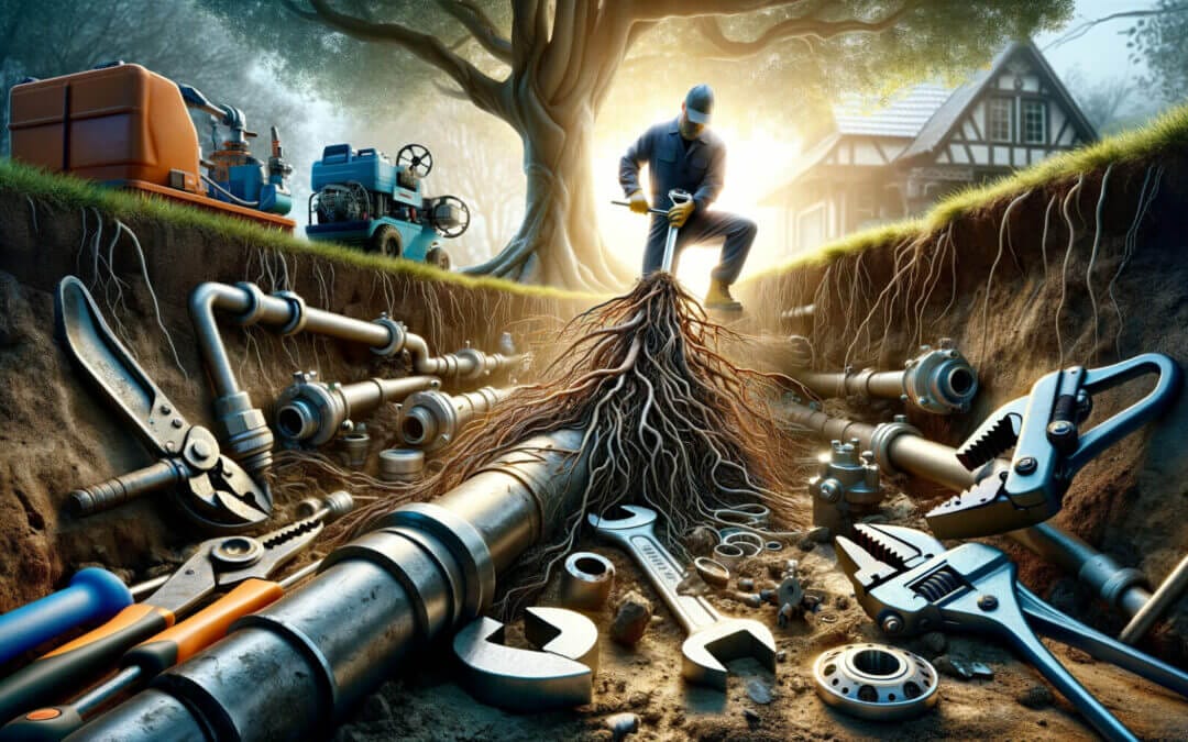 A man is standing in the middle of a tree with tools.