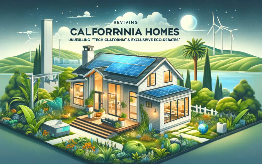 California homes with solar panels and wind turbines.