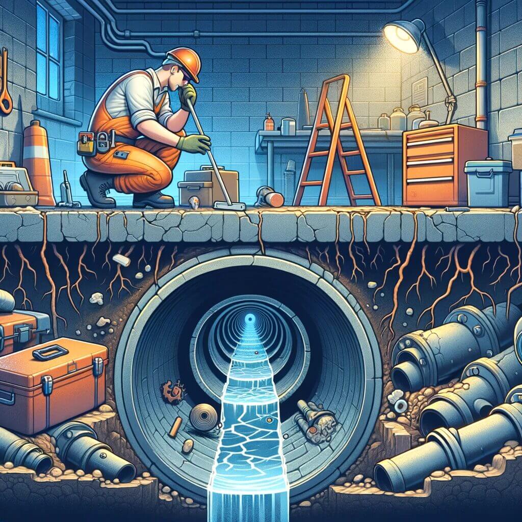 An illustration of a man working in a tunnel.