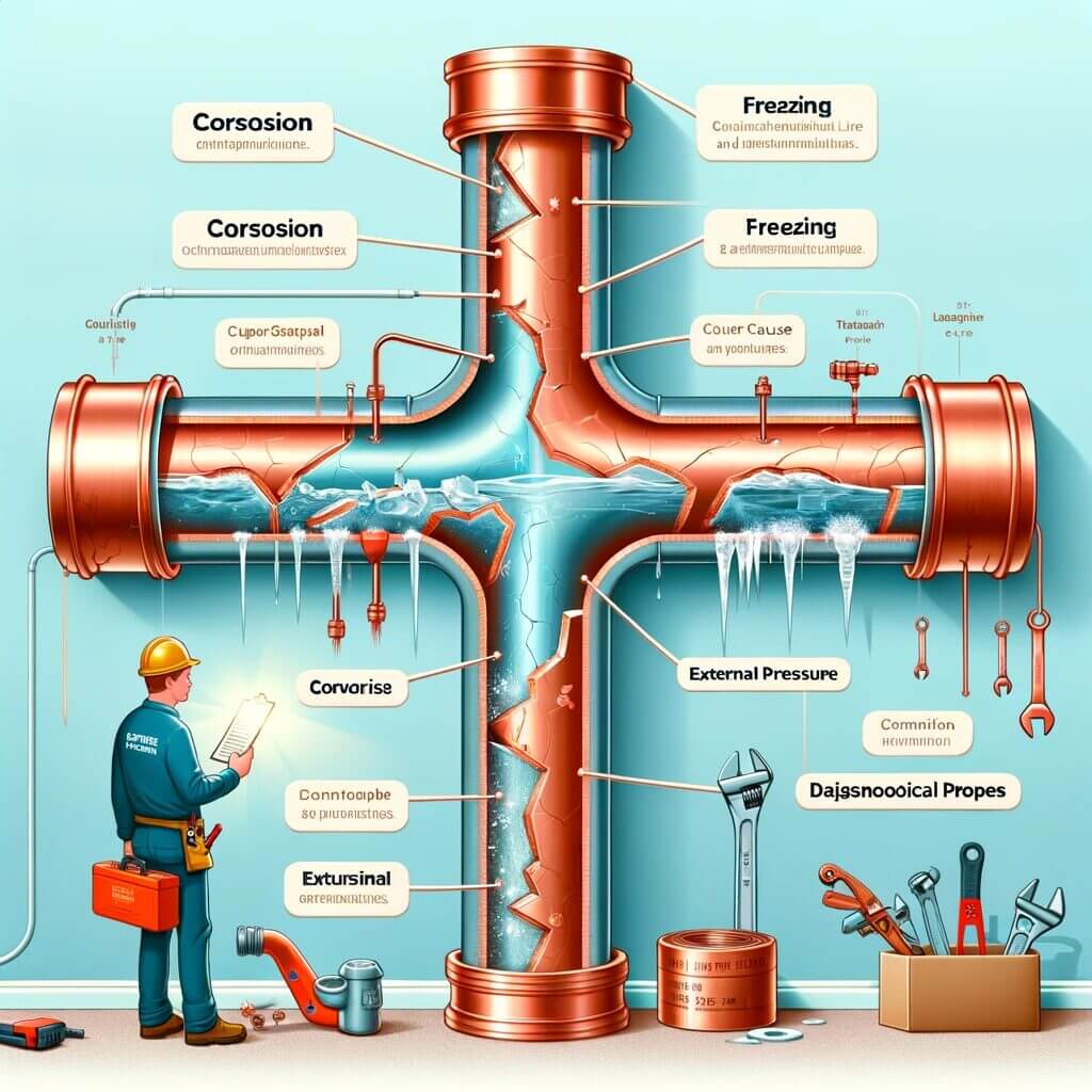 An illustration of a plumber working on a pipe.