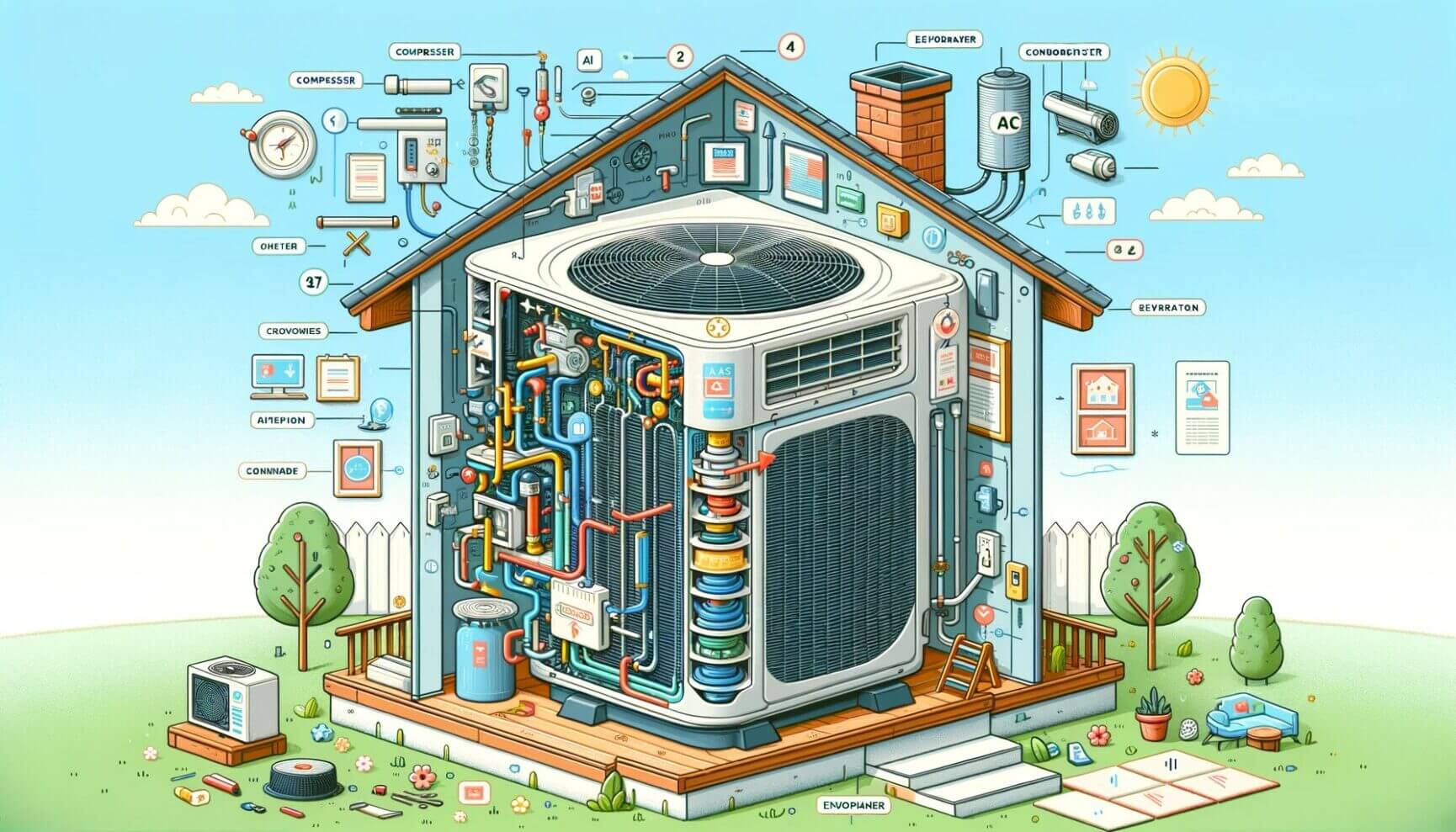 An illustration of an air conditioner in a house.