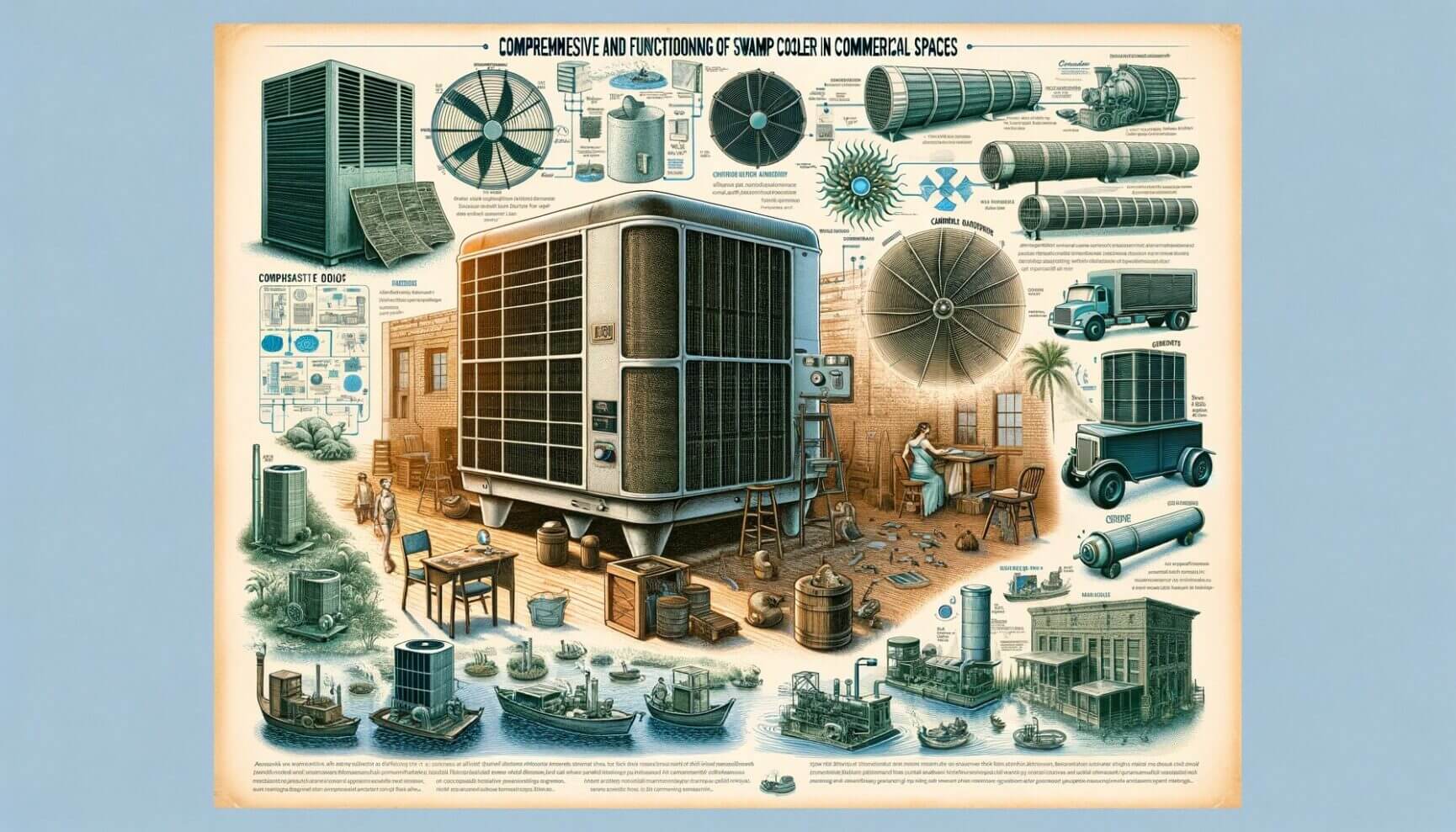 A poster showing various types of air conditioning equipment.