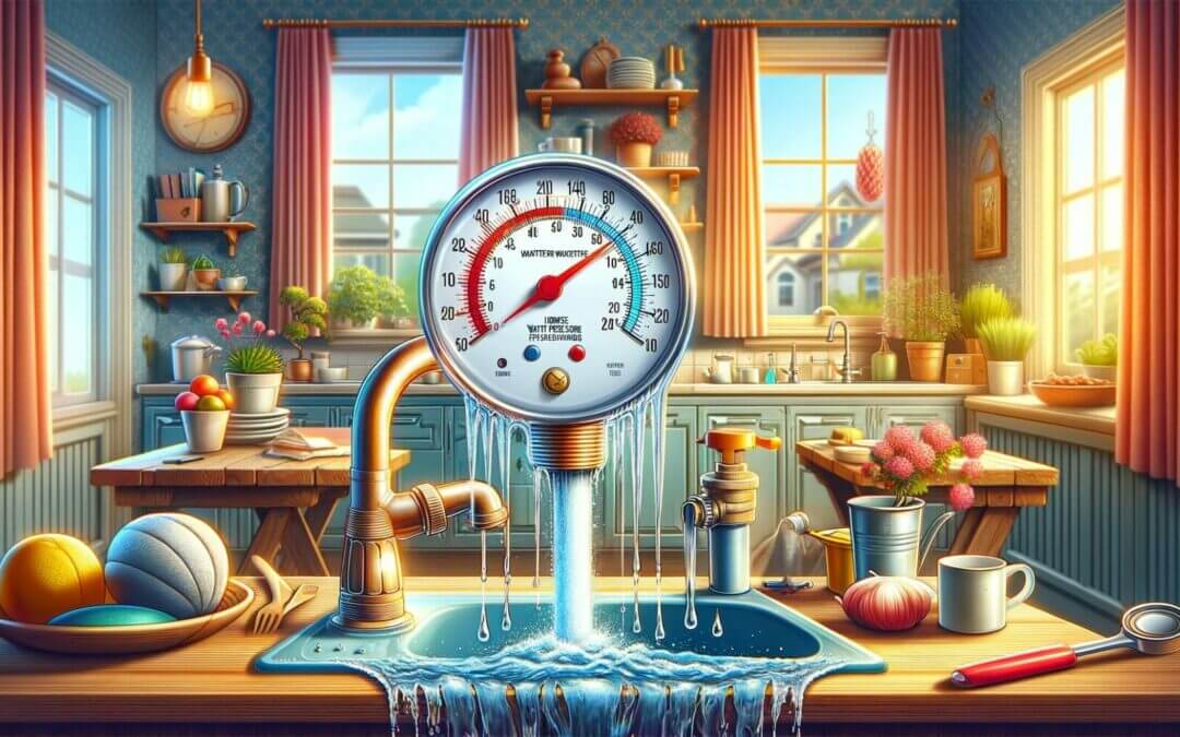 An illustration of a kitchen with a temperature gauge.