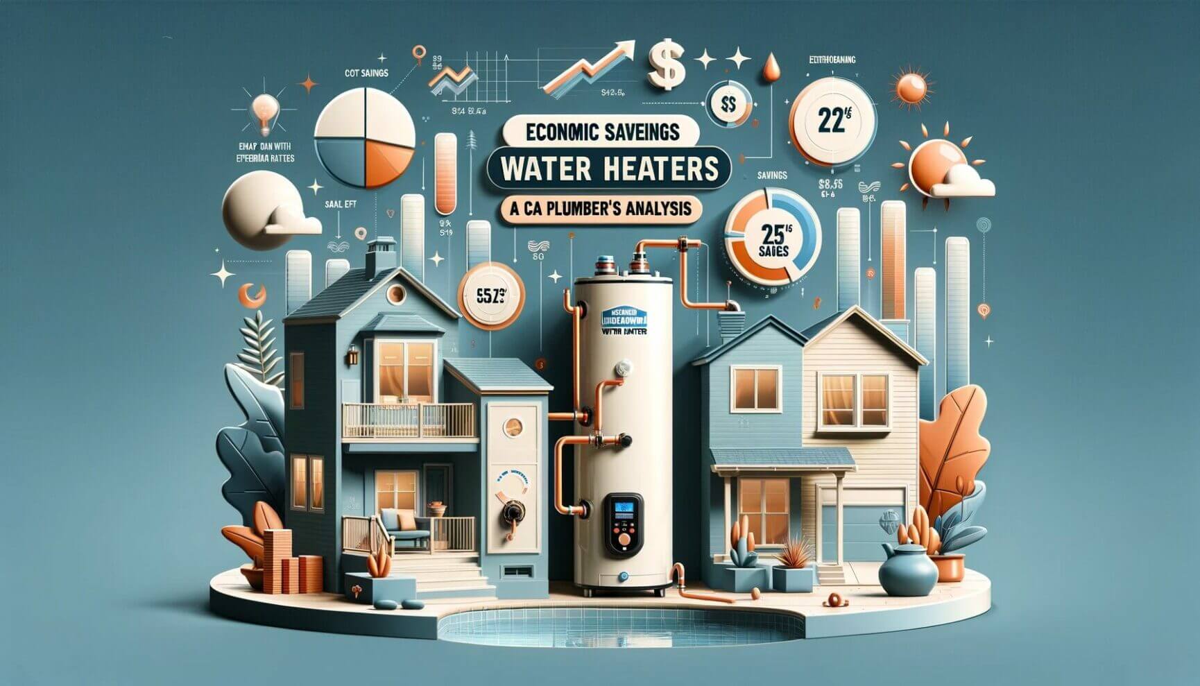An illustration of a house with a water heater.