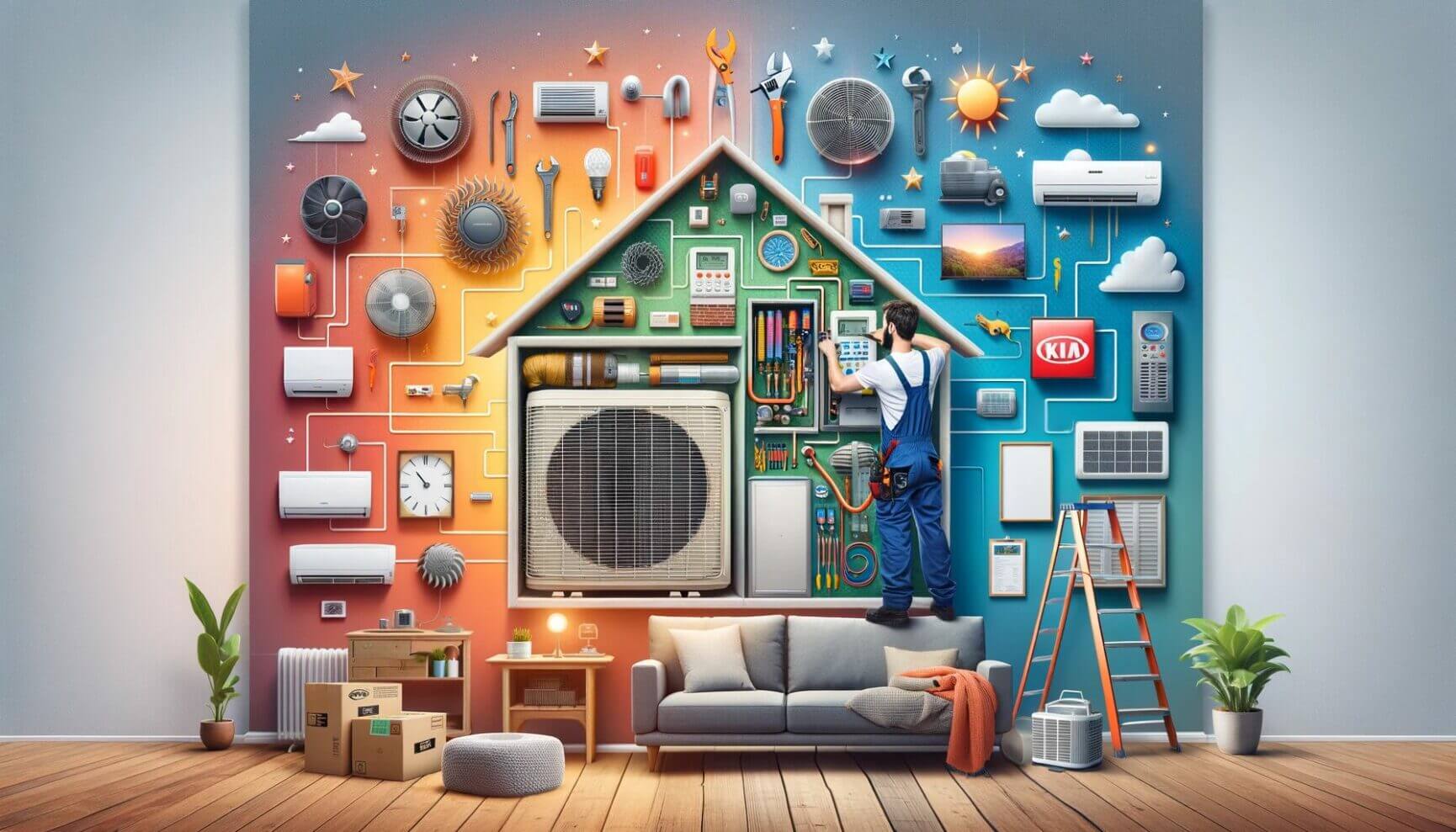 An image of a house with many different appliances on it.