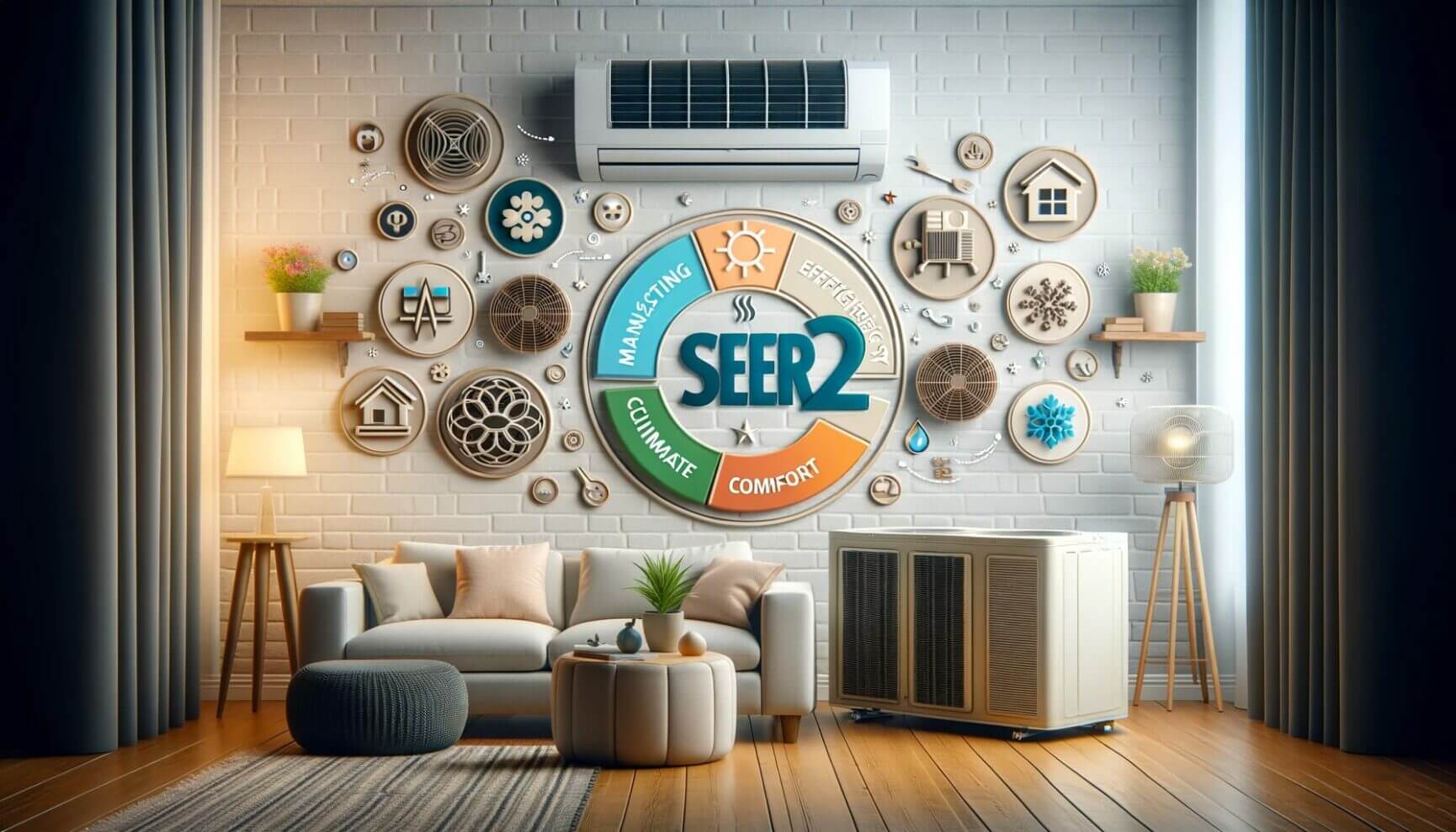 A living room with the words seo 2 on the wall.