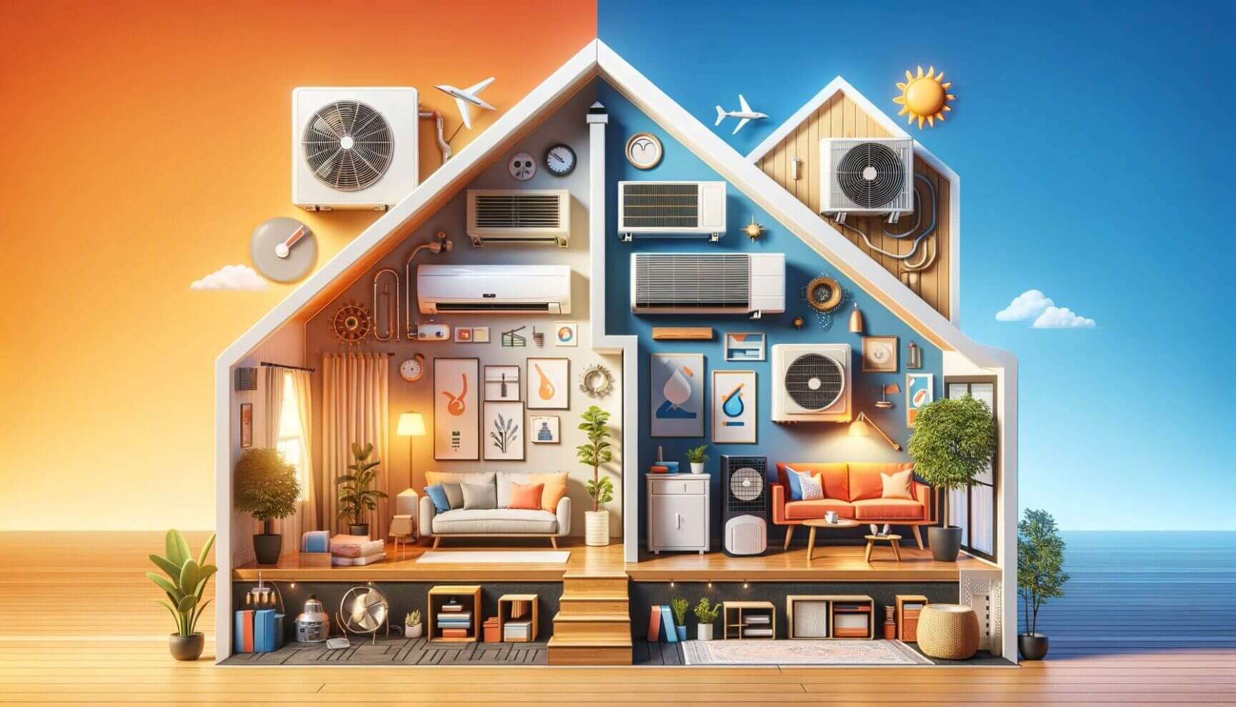An image of a house with air conditioners and other appliances.