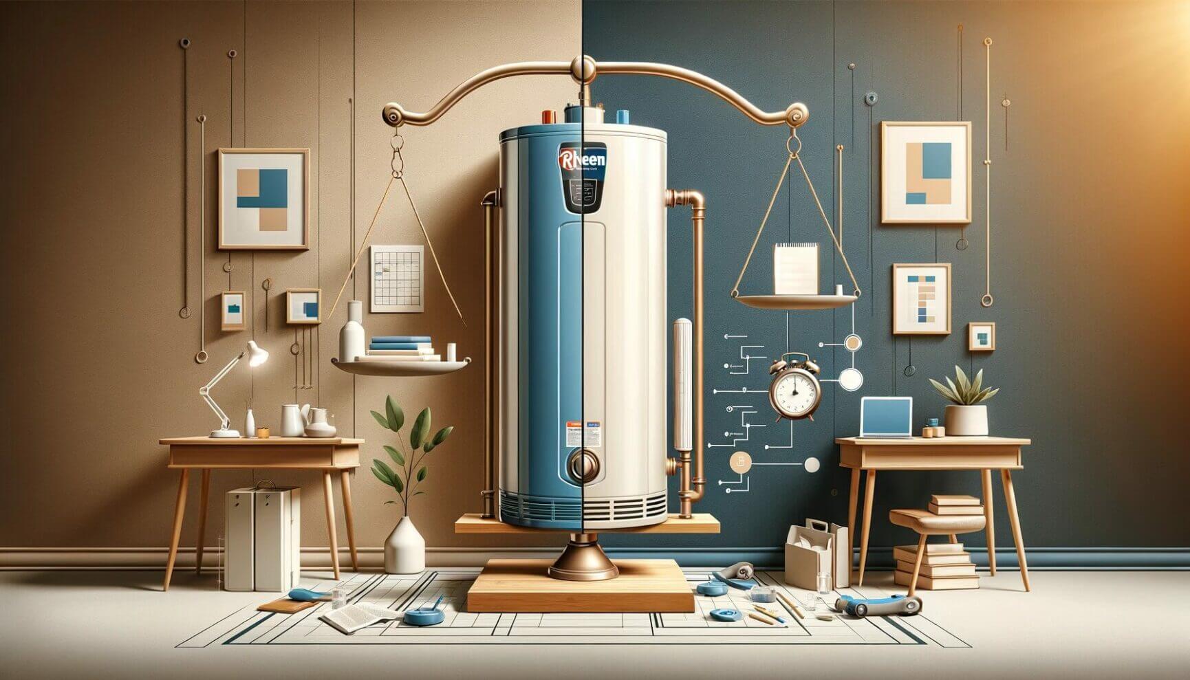 An image of a water heater in a room.