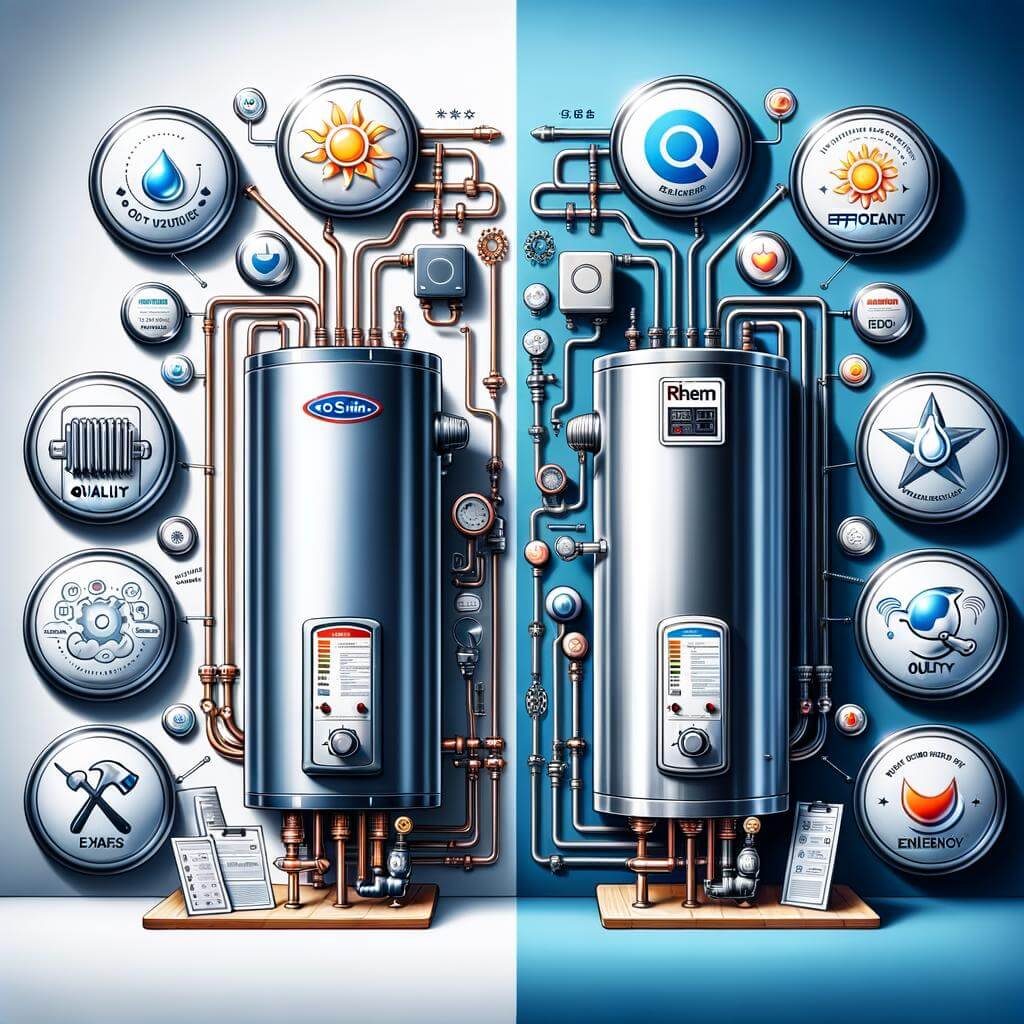 Two water heaters on a blue background.