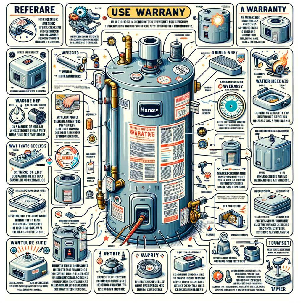 A poster displaying the various components of a water heater.