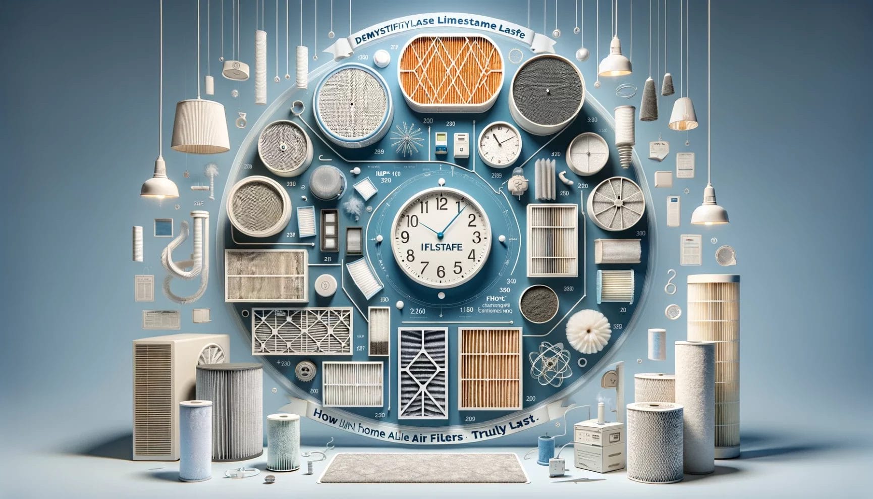 A clock surrounded by a variety of objects.