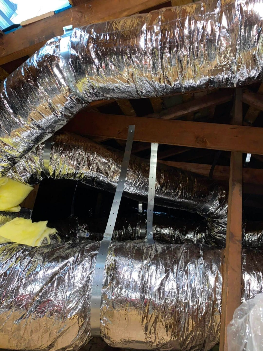 Ductwork in the attic of a home.