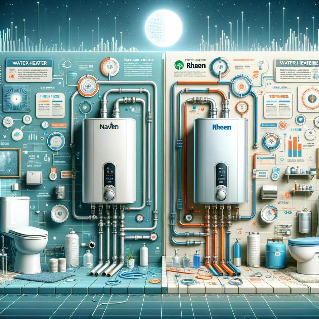 An illustration of a bathroom with a water heater and other appliances.
