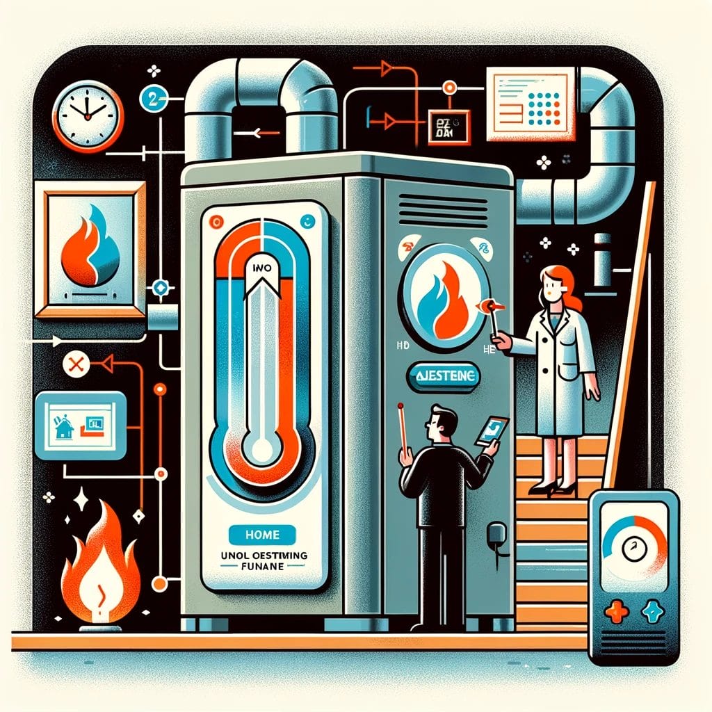An illustration of a man and woman standing next to a heater.