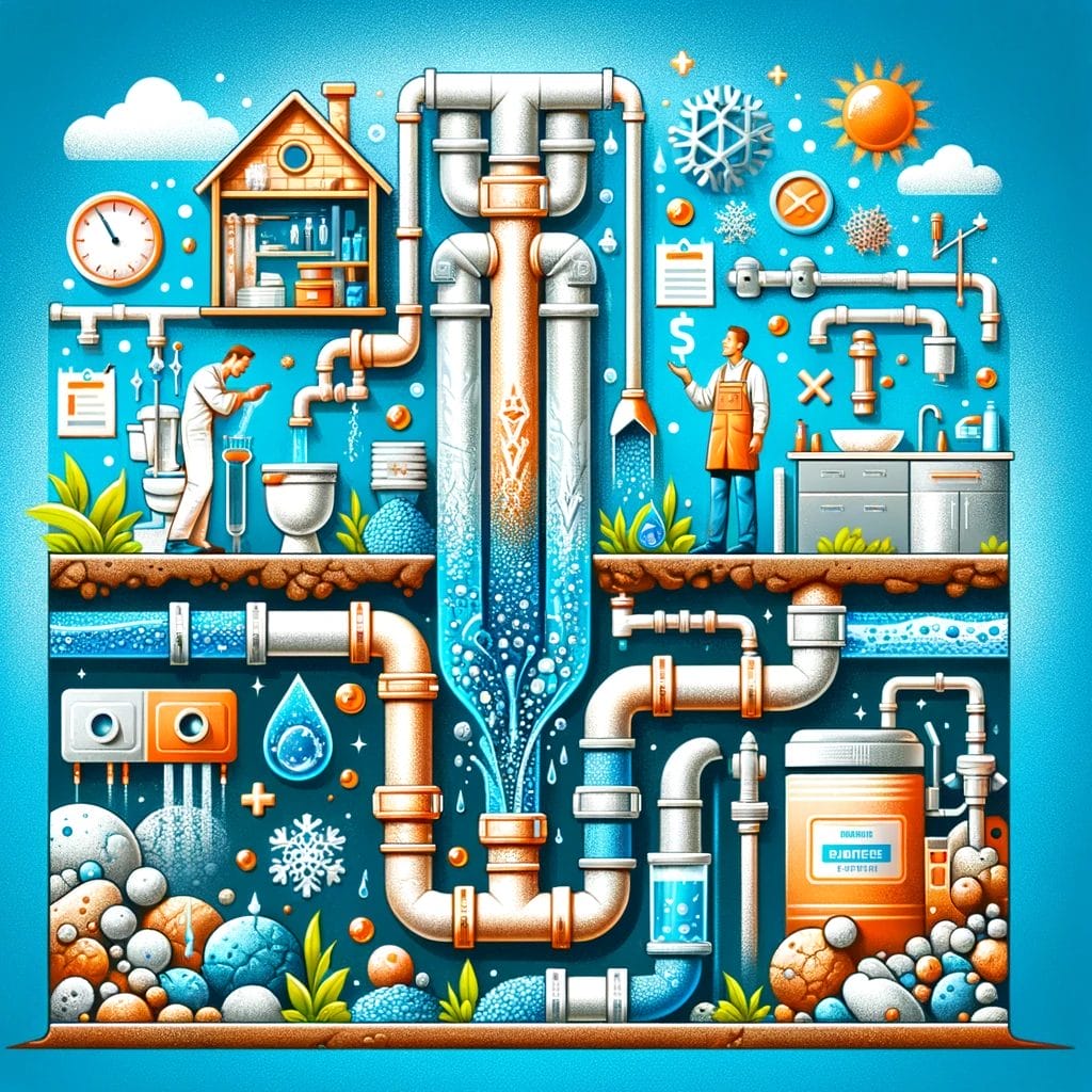 An illustration of a plumbing system with pipes and water.
