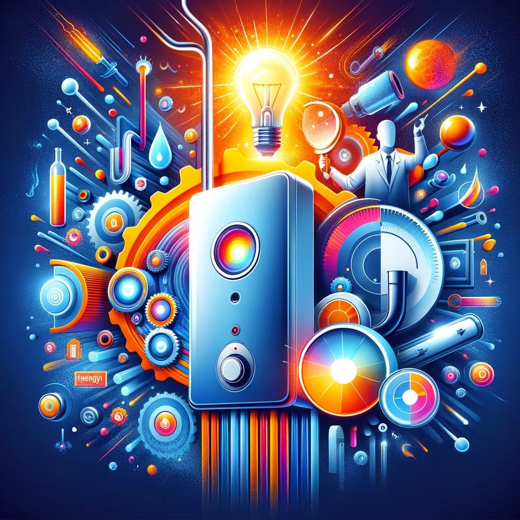 A colorful illustration of a light bulb and other objects.