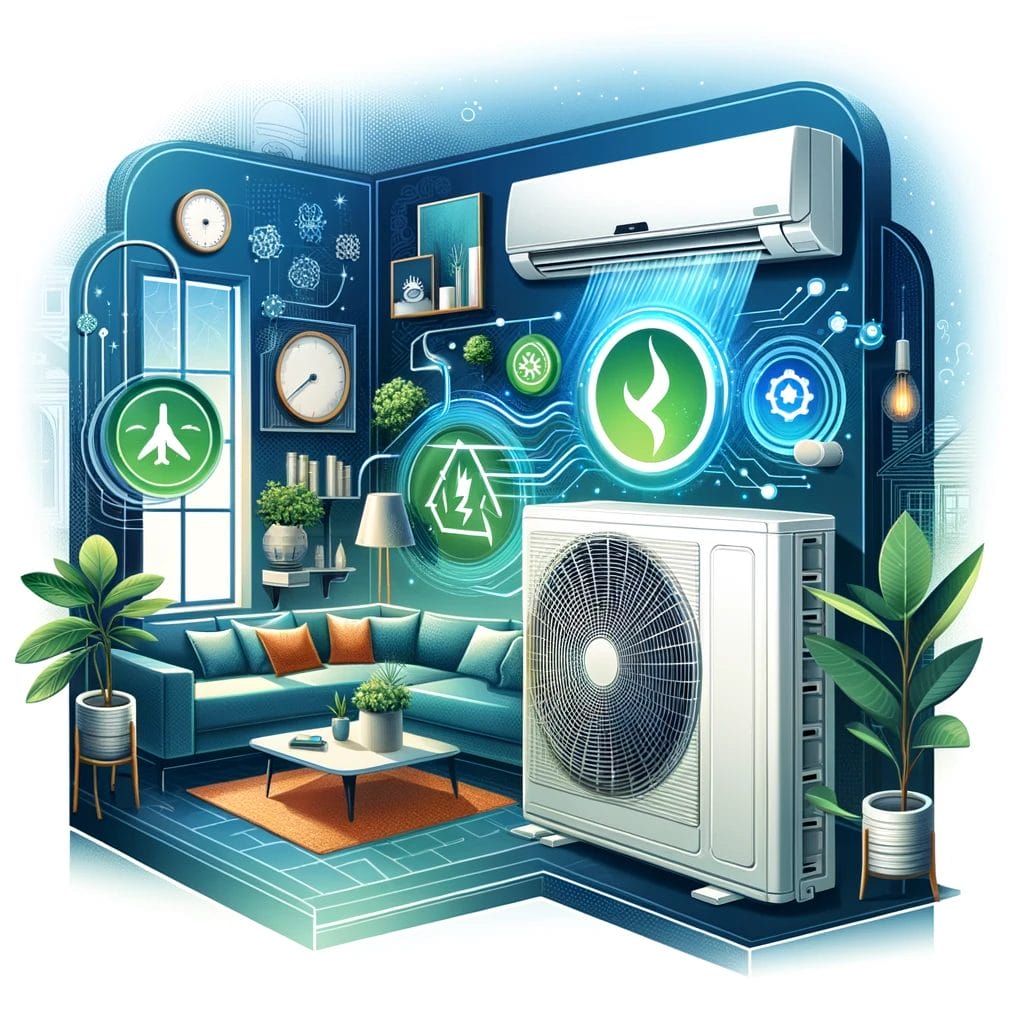 A living room with an air conditioner and other devices.