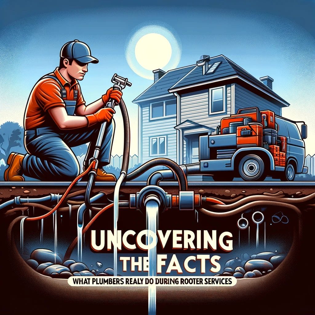 Illustration of a plumber working on underground pipes with equipment, depicting the unseen aspects of plumbing services.