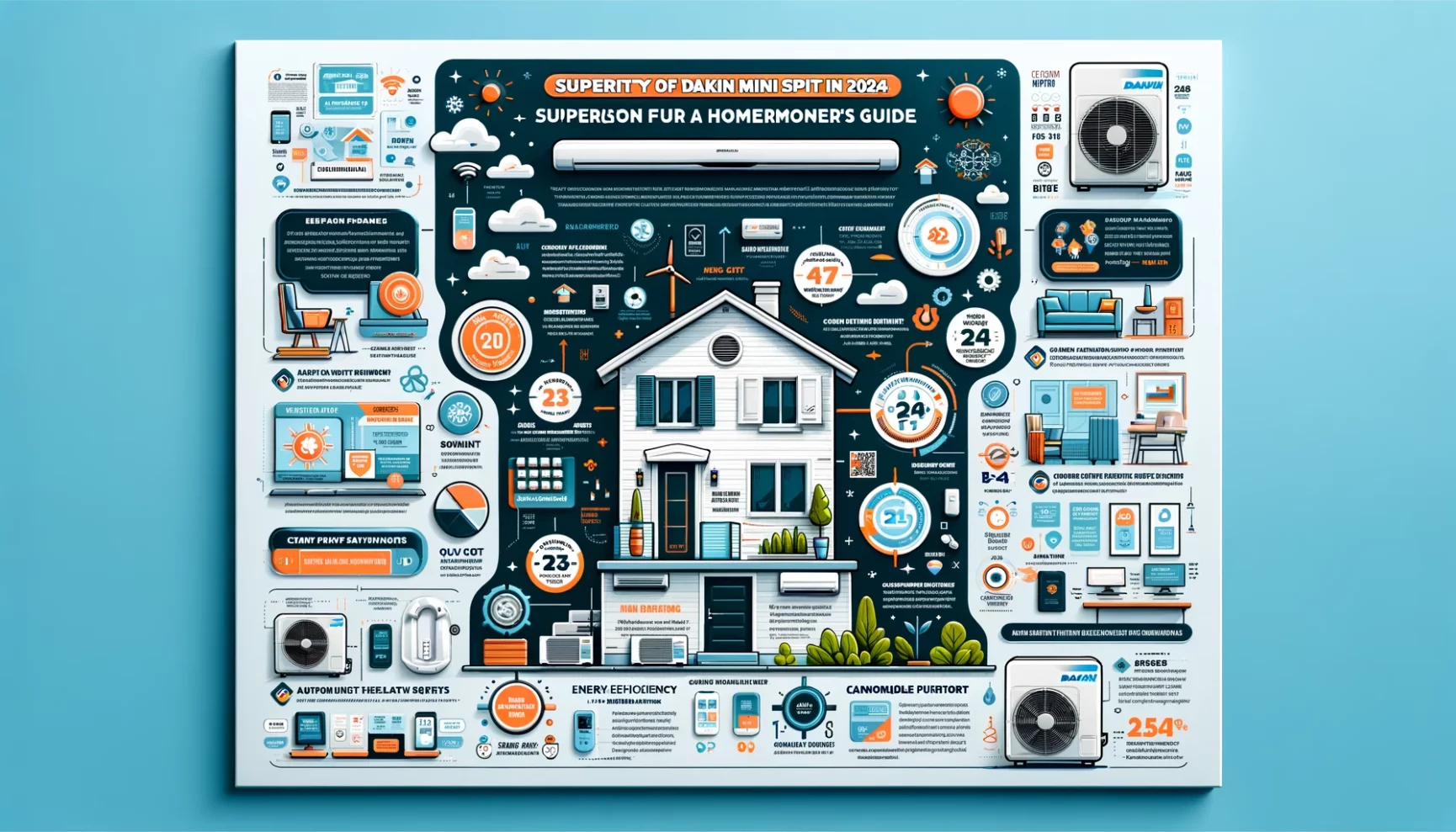 An infographic poster detailing a "superison fura homeowner's guide" with various statistics, smart home devices, and energy-efficient solutions.