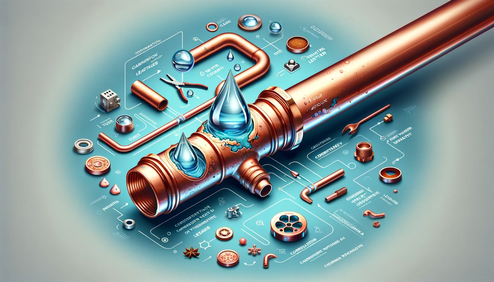 Illustration of a dissected pipeline showcasing various plumbing components and water flow.