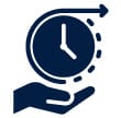 A hand holding a clock with an arrow looping around it, symbolizing time management or saving time. A hand holding a clock with an arrow looping around it, symbolizing time management or saving time.